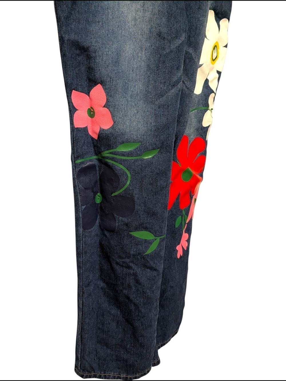Women's Blue Denim Floral Overalls - Picture 2 of 5